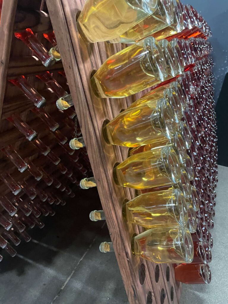 Hiruztaの瓶内二次発酵中スパークリングワイン
